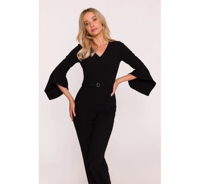 S416 Kombinéza s volánovými rukávmi - čierna