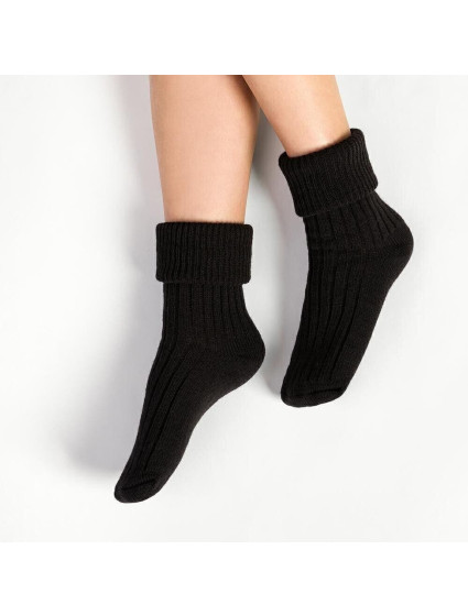 Pletené spacie ponožky 067 čierne s vlnou