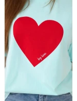 Bavlnená blúzka s potlačou srdiečok mätová Bavlnená blúzka s potlačou srdiečok mätová