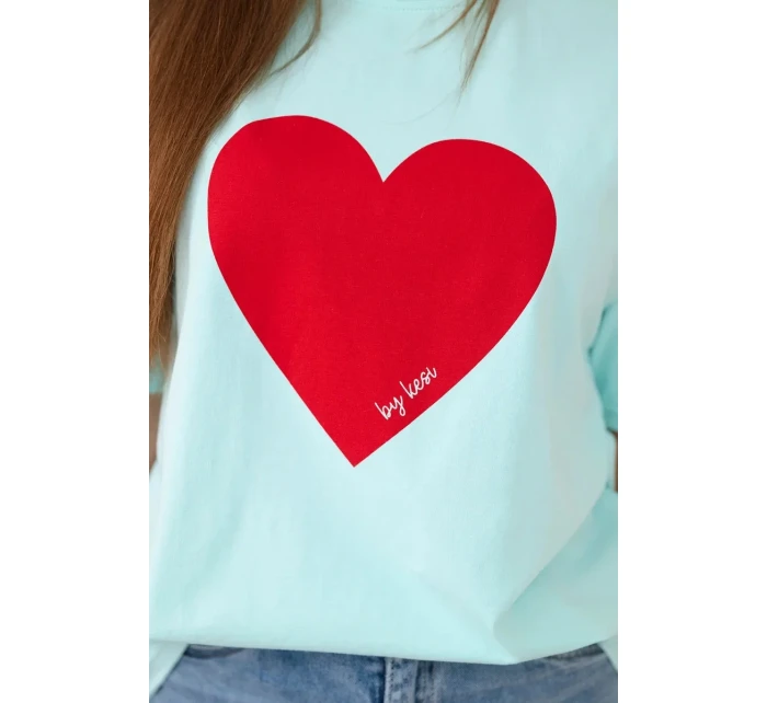 Bavlnená blúzka s potlačou srdiečok mätová Bavlnená blúzka s potlačou srdiečok mätová