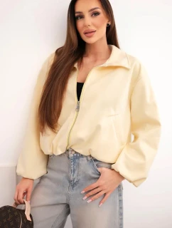 Dámska bunda so zipsom a balónovými rukávmi žltá