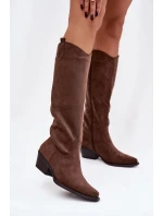 Dámské Kovábojky Na Podpatku Z Eko Semiše Hnědé Esmira Dámské Kovábojky Na Podpatku Z Eko Semiše Hnědé Esmira