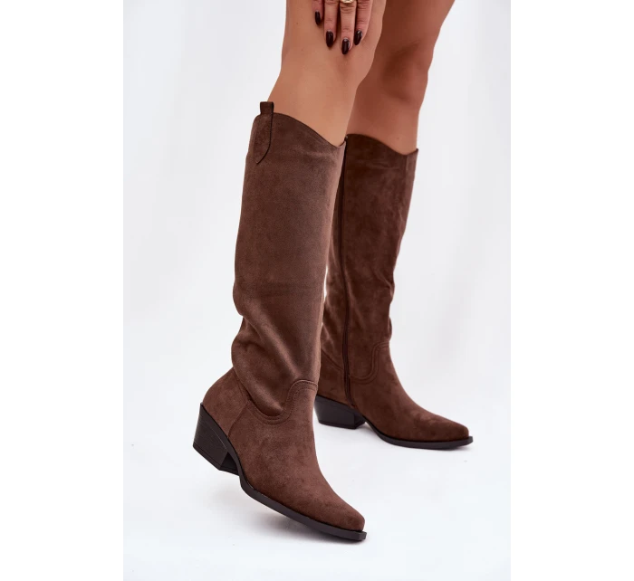 Dámské Kovábojky Na Podpatku Z Eko Semiše Hnědé Esmira Dámské Kovábojky Na Podpatku Z Eko Semiše Hnědé Esmira