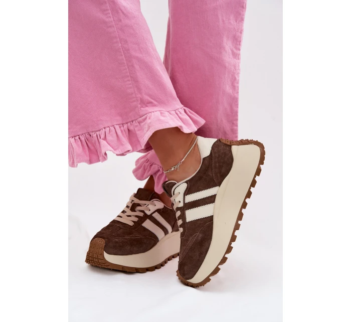 Semišové tenisky na masivní platformě model 22031726 Čokoládové - D&A