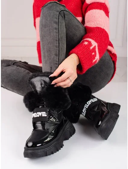 Moderní černé sněhule dámské bez podpatku Moderní černé sněhule dámské bez podpatku