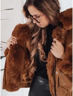 Dámska kožená bunda s kožušinou hnedá FashionStreet TY5129