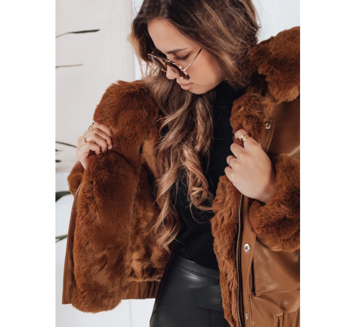 Dámska kožená bunda s kožušinou hnedá FashionStreet TY5129