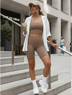 Dámske cyklistické šortky s vysokým pásom béžové FashionStreet SY0582