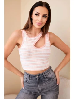 Dámsky prúžkovaný top bez rukávov s výstrihom Powder Pink