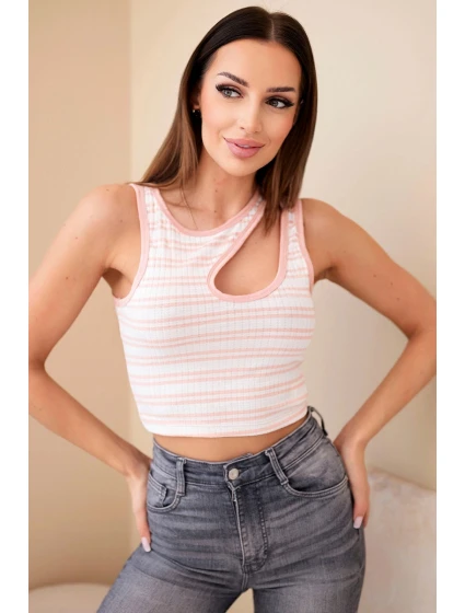 Dámsky prúžkovaný top bez rukávov s výstrihom Powder Pink