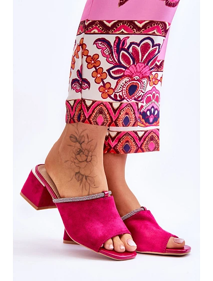 Semišové pantofle na vysokém podpatku model 21619092 Fuchsia - S.Barski