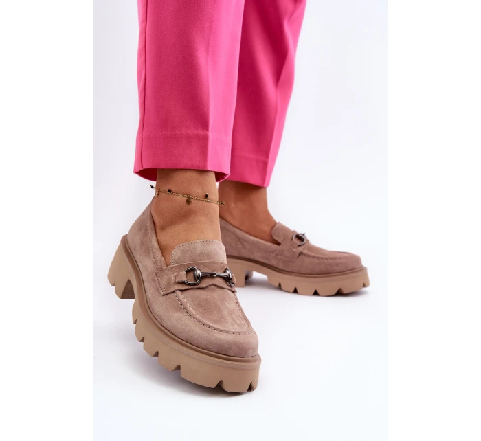 Masywne Mokasyny Damskie Zamszowe Beżowe Neloria Masywne Mokasyny Damskie Zamszowe Beżowe Neloria