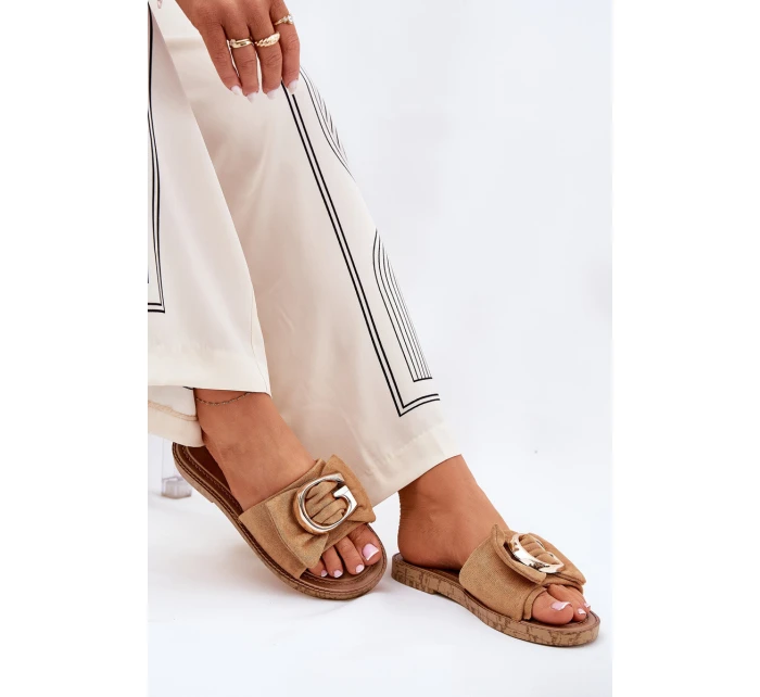 Płaskie Klapki Damskie Z Ozdobnym Detalem Camel Nellodra Płaskie Klapki Damskie Z Ozdobnym Detalem Camel Nellodra