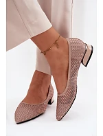Baleríny na nízkém podpatku síťované s ozdobou Vinceza 62294 Béžové