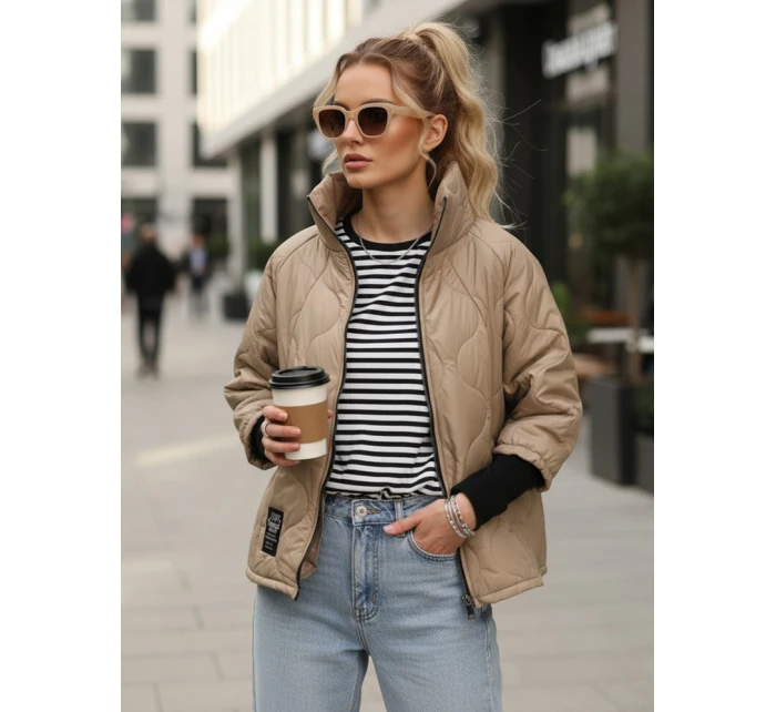 Dámska prešívaná prechodná bunda v ťavej farbe FashionStreet TY5543