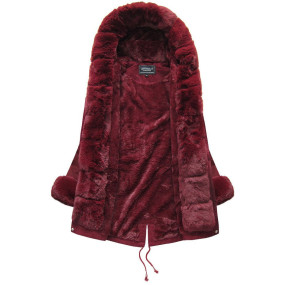 Bavlnená dámska zimná bunda parka vo vínovej bordovej farbe s kožušinou (XW801-3X)