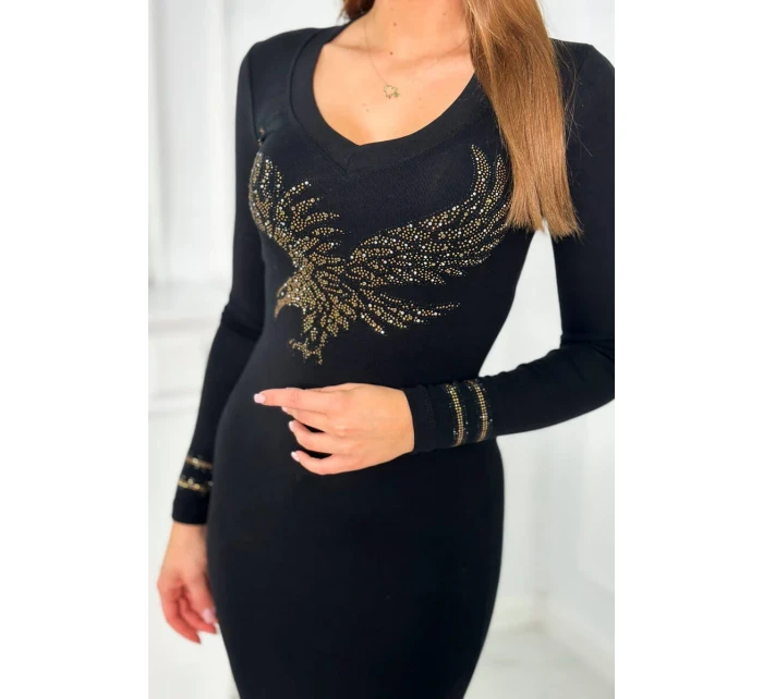 Pletené šaty s motivem model 19062262 černé - K-Fashion Pletené šaty s motivem model 19062262 černé - K-Fashion