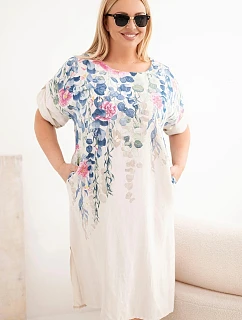Dámské viskózové šaty plus size s krátkým rukávem a rozparky po model 22092336 béžová - K-Fashion