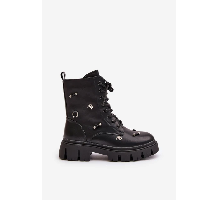 Botki Workery Damskie Z Ozdobami Eko Skórzane Czarne Cadenilla Botki Workery Damskie Z Ozdobami Eko Skórzane Czarne Cadenilla