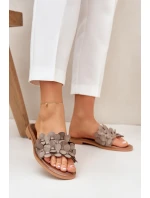 Zazoo 40381 Damskie Skórzane Klapki Na Płaskim Obcasie Taupe