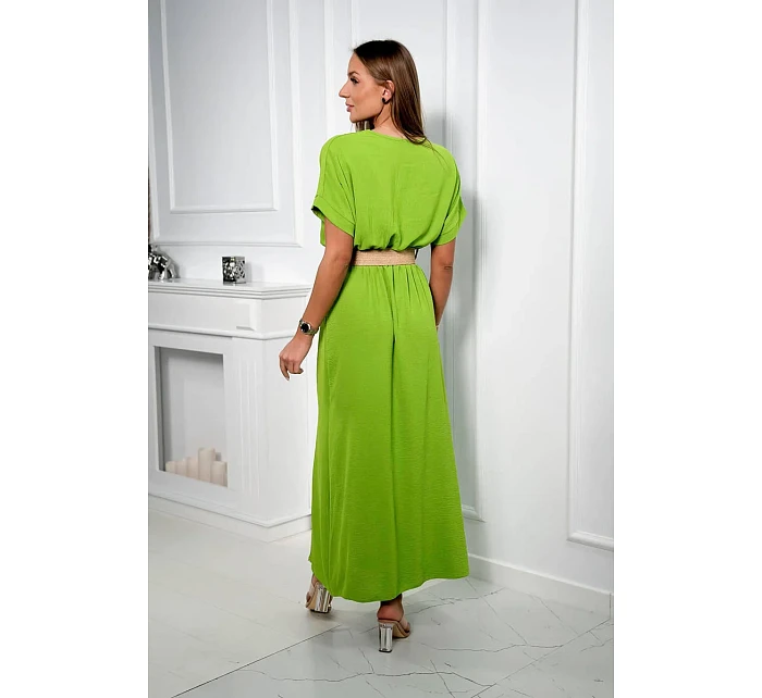 Dlouhé šaty s ozdobným páskem kiwi