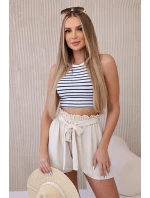 Viskózové šortky viazané v páse tmavobéžové