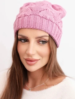 Dámská zimní čepice z vlny s krajkovým vzorem model 21817803 tmavě růžová - K-Fashion