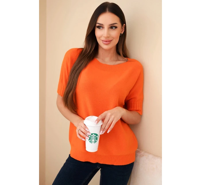 Dámský svetr z viskózy s krátkým rukávem oranžový
