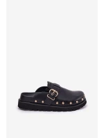 Skórzane Klapki Chodaki Damskie Na Platformie Big Star RR274A378 Czarne Skórzane Klapki Chodaki Damskie Na Platformie Big Star RR274A378 Czarne