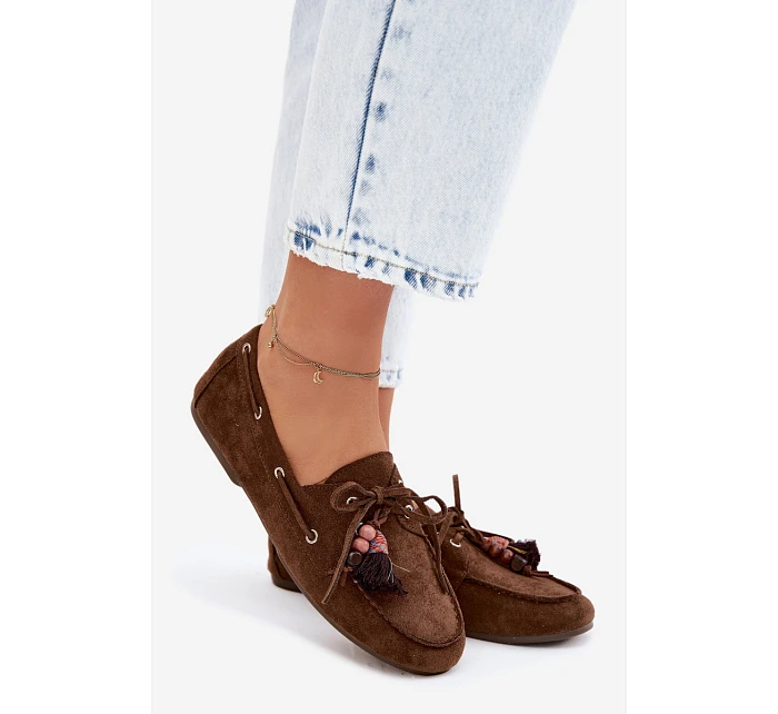 Dámské mokasíny s třásněmi a korálky Hnědé Teresa Dámské mokasíny s třásněmi a korálky Hnědé Teresa