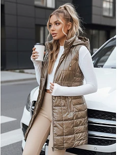 Dámska prešívaná vesta s kapucňou TY5258 zlatá - Fashion Street
