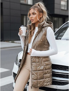 Dámska prešívaná vesta s kapucňou TY5258 zlatá - Fashion Street