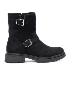Stylové dámské černé  kotníčkové boty na plochém podpatku