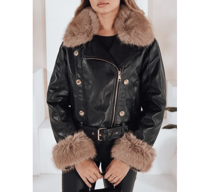 Dámská kožená bunda s kožešinou černá Dstreet model 21991887 - FashionStreet