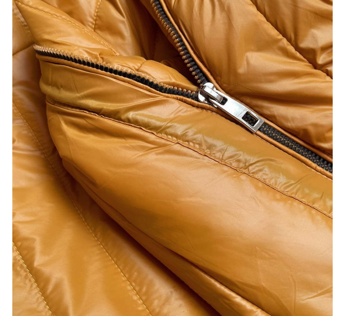 Prešívaná bunda v horčicovej farbe s kapucňou (6366)