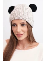 Dámska zimná vlnená čiapka s bambulou K433 béžová Dámska zimná vlnená čiapka s bambulou K433 béžová