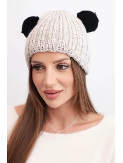 Dámska zimná vlnená čiapka s bambulou K433 béžová