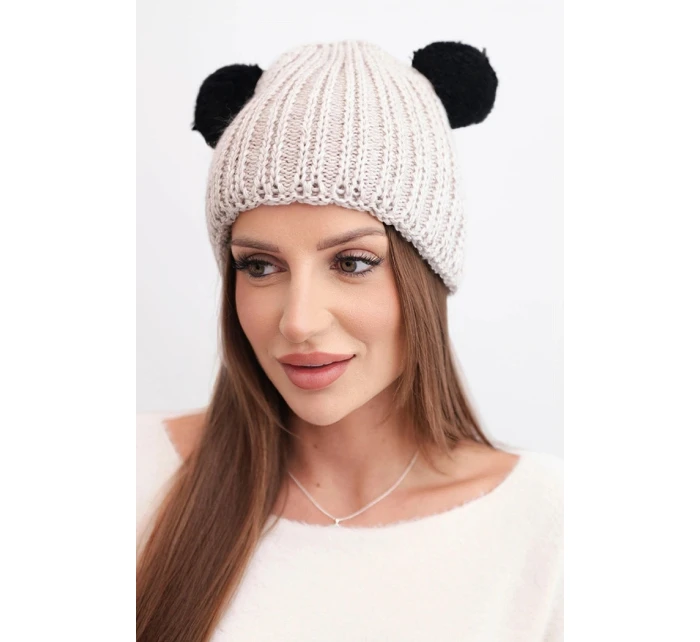 Dámska zimná vlnená čiapka s bambulou K433 béžová Dámska zimná vlnená čiapka s bambulou K433 béžová