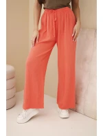 Mušelínové nohavice so širokými nohavicami malinová