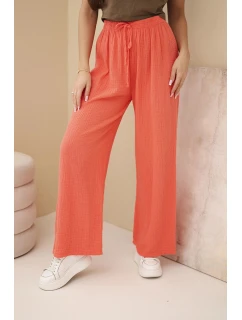 Mušelínové nohavice so širokými nohavicami malinová