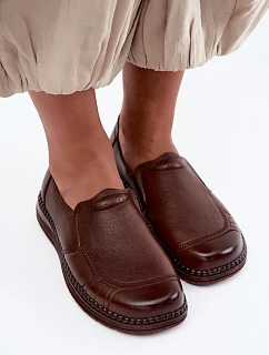 Dámské kožené nazouvací polobotky model 22356094 hnědé - VINCEZA