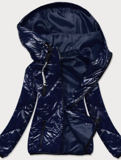 Tmavo modrá prešívaná bunda s kapucňou (BR9776)