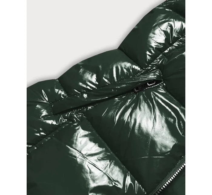 Zelená lakovaná dámska vesta s kožušinou (DK027-38)