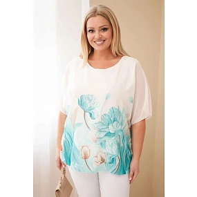 Dámská halenka Plus Size s květinovým potiskem a volným rukávem mentolová