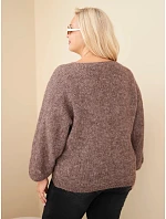 Dámský svetr Plus Size s výstřihem do V a širokým rukávem mocca