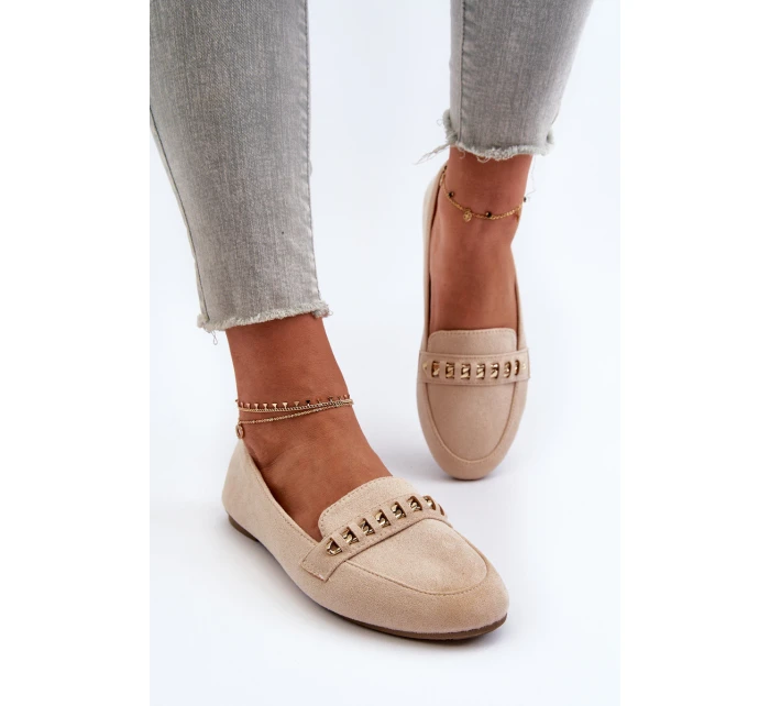 Błyszczące Mokasyny Damskie Z Łańcuchem Beżowe Aredilla Błyszczące Mokasyny Damskie Z Łańcuchem Beżowe Aredilla