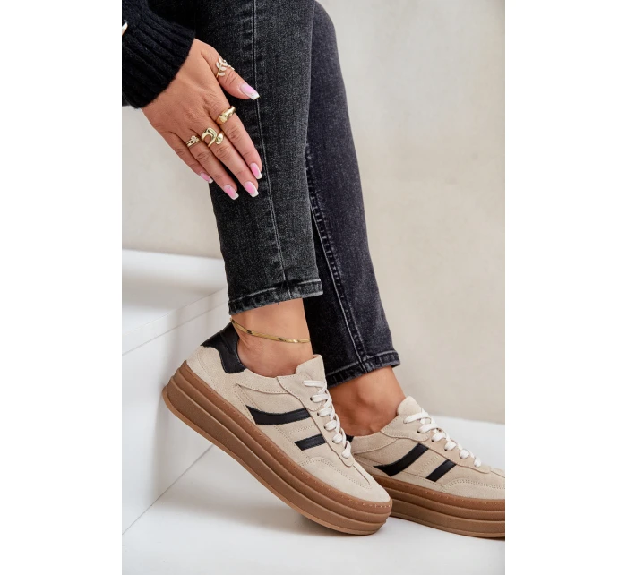 Semišové tenisky na platformě béžové model 21679942 - Zazoo