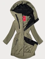 Ľahko zateplená dámska bunda s kapucňou LHD olivová (LHD-24589)