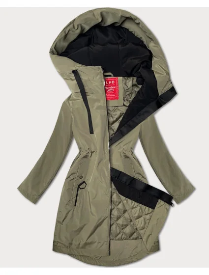Ľahko zateplená dámska bunda v olivovej farbe s kapucňou LHD (LHD-24589) Ľahko zateplená dámska bunda v olivovej farbe s kapucňou LHD (LHD-24589)
