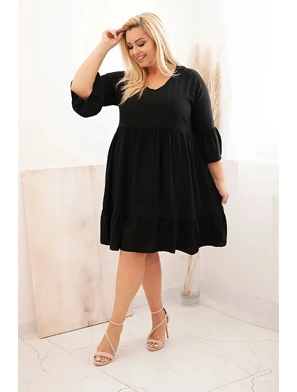Dámské viskózové šaty Plus Size s model 22128539 ozdobou černá - K-Fashion
